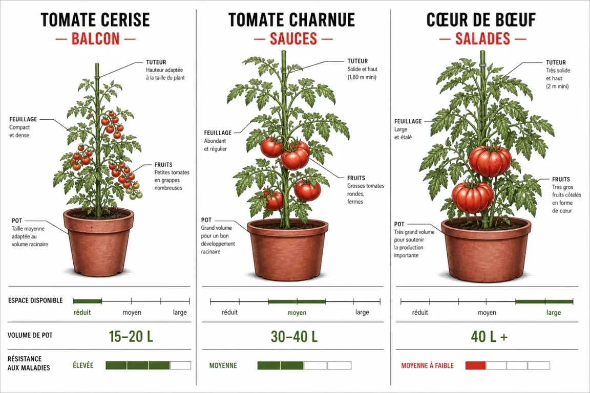Plant tomate : comparaison visuelle des plants pour balcon, pleine terre et cuisine