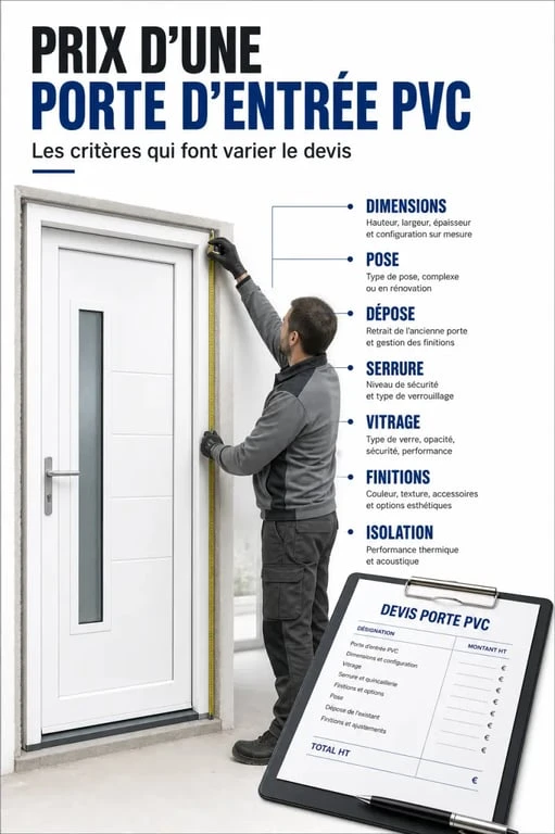 Devis travaux porte d'entrée en PVC : porte rénovée, artisan et critères de prix
