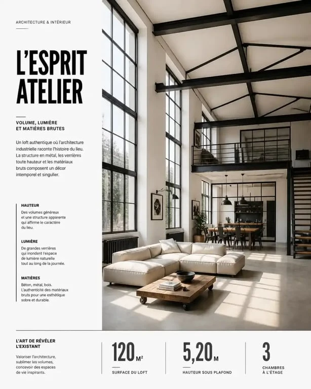 Exemple d'aménagement intérieur d'un loft authentique avec éléments industriels
