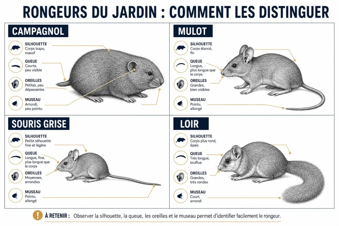 Rongeurs du jardin : comparaison visuelle du campagnol, du mulot, de la souris grise et du loir