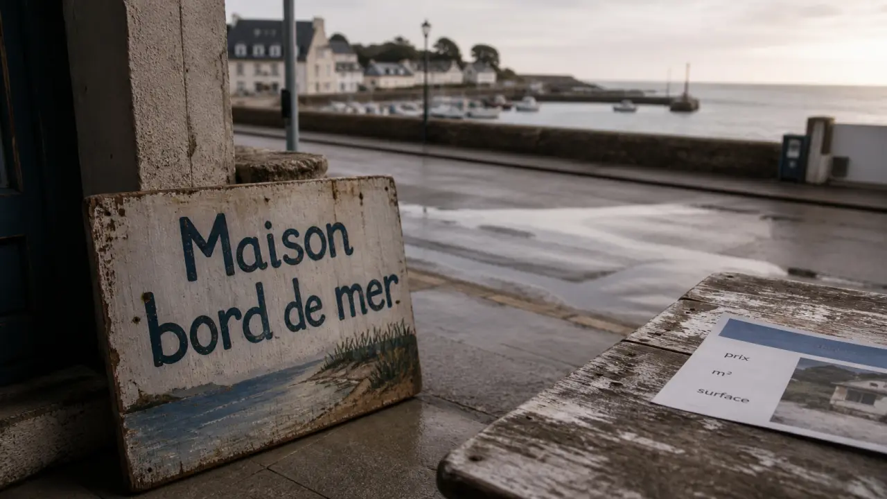 Maison pas cher au bord de la mer, panneau et prix au m²
