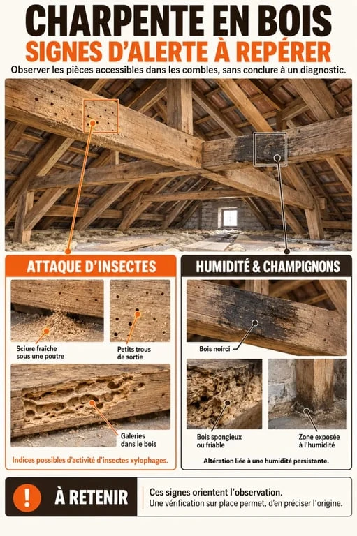 Signes d'alerte à vérifier avant un traitement de charpente bois
