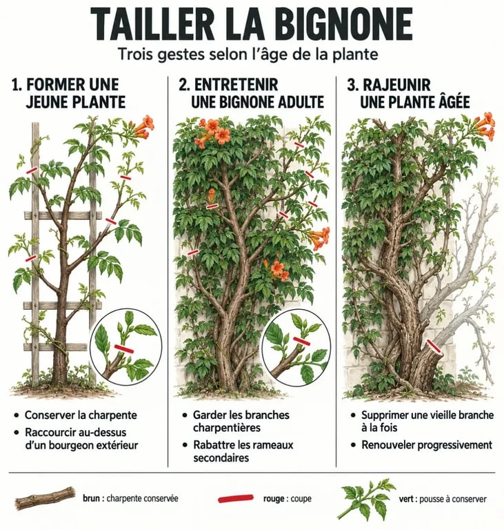 Quand tailler bignone : les trois types de taille selon l’âge de la plante