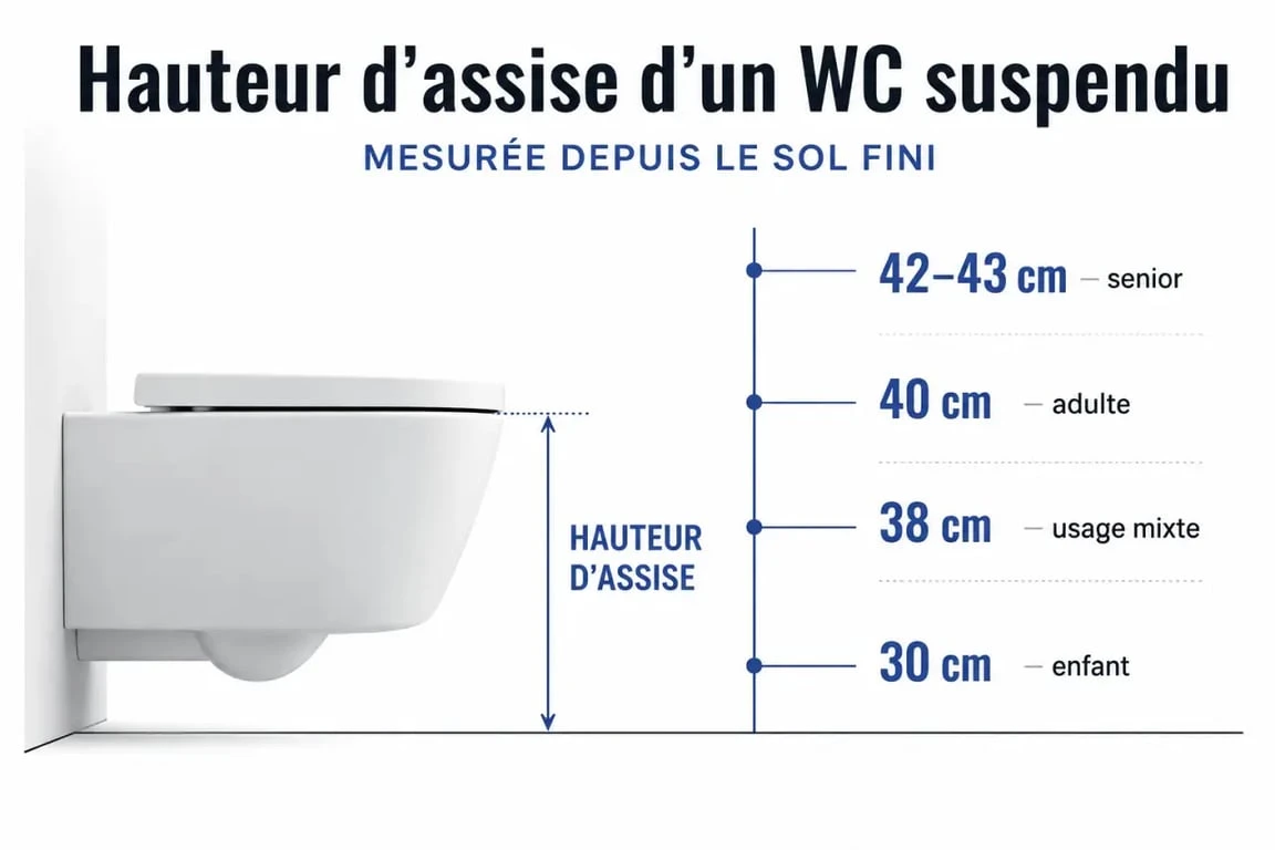 Hauteur toilette suspendu : comparaison des hauteurs recommandées selon les utilisateurs