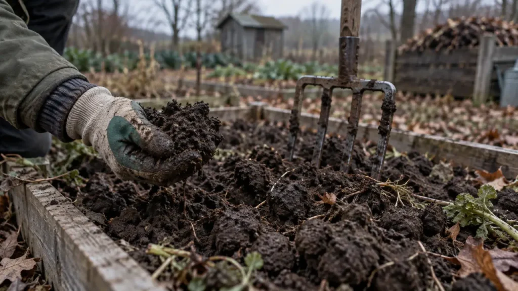 Retourner la terre du potager : la fin de l’automne, seulement si le sol est ressuyé
