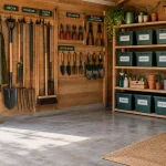 Rangement d’outils de jardin : sol et murs bien pensés