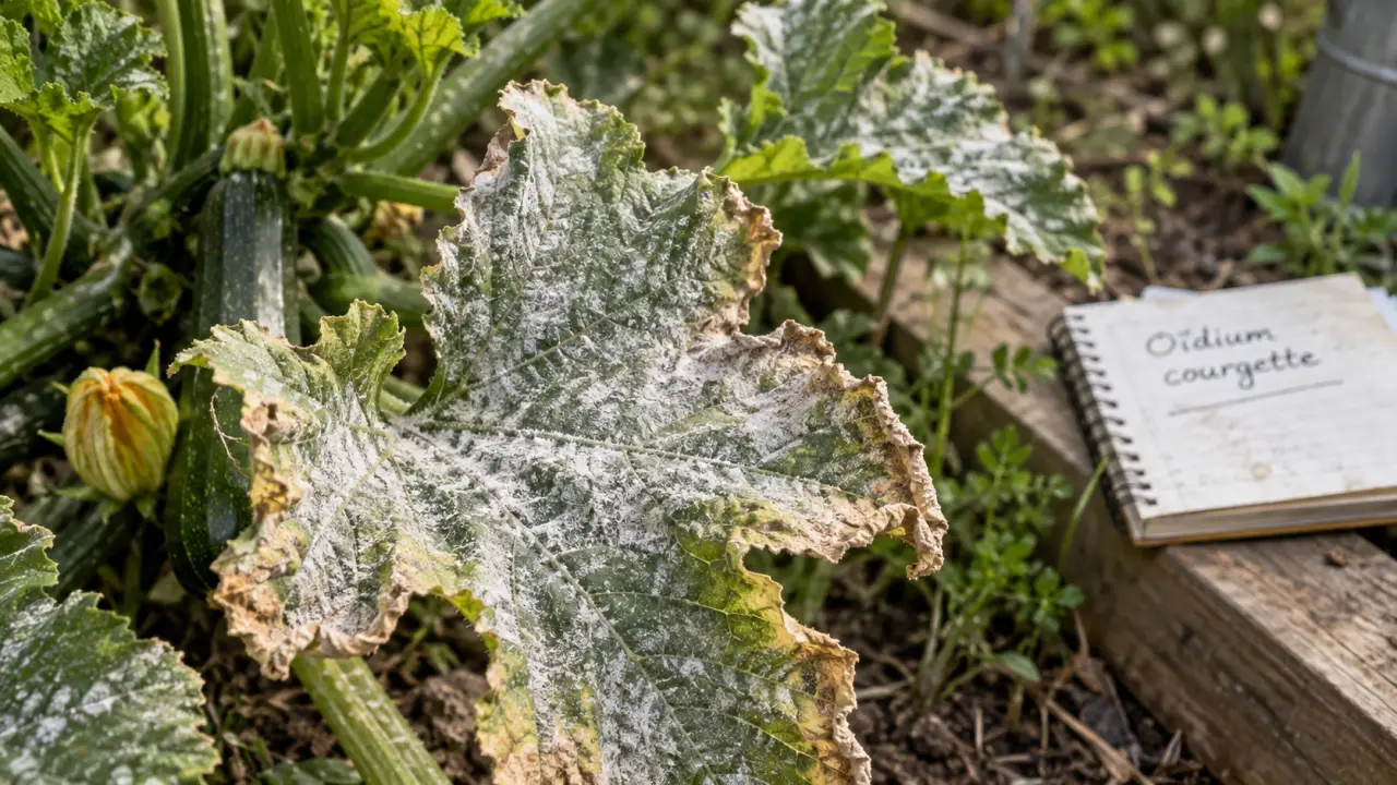 Traitement oidium courgette : feuille de courgette couverte de blanc poudreux