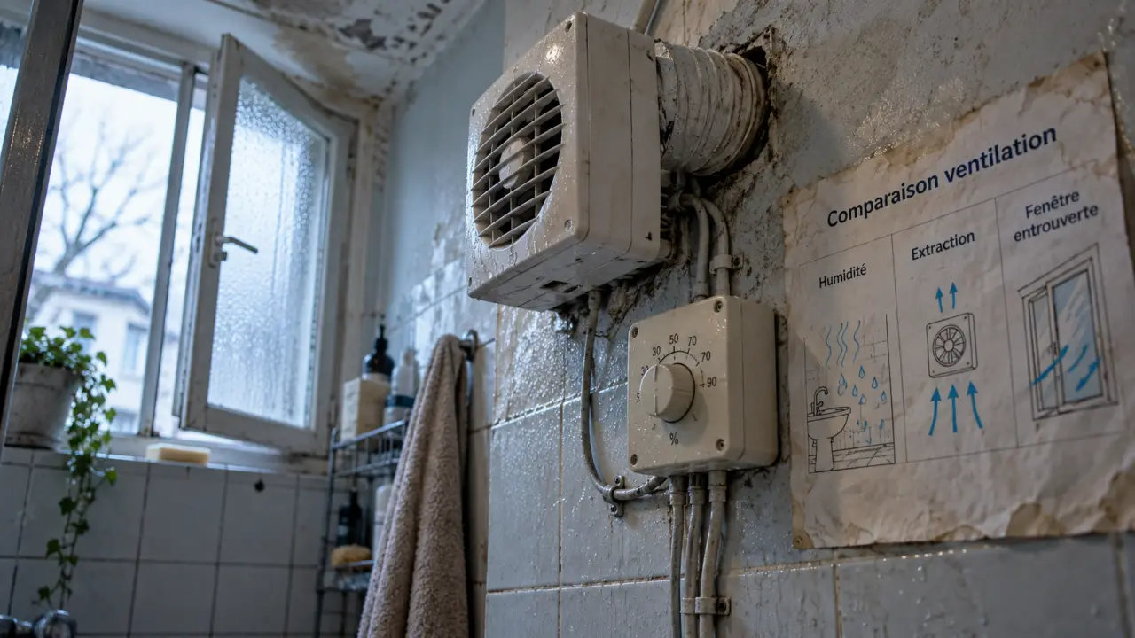 Extracteur d'air sans electricite en salle de bain sans VMC, après douche