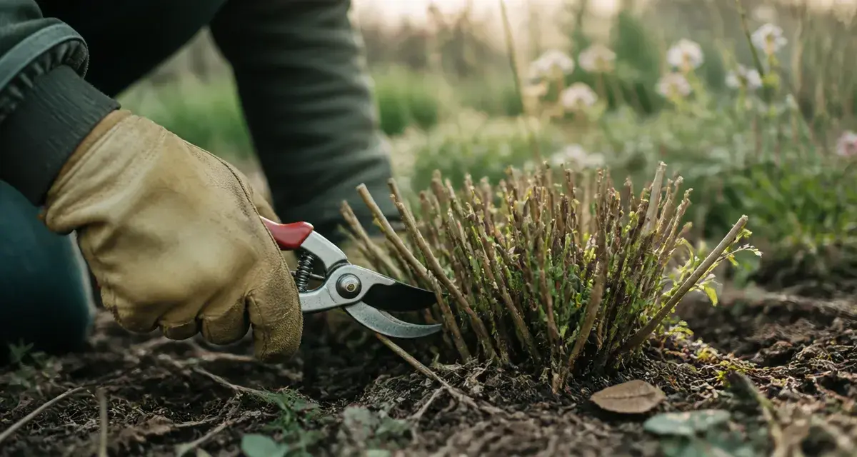 Gaura taille en fin d’hiver : tiges coupées près du collet