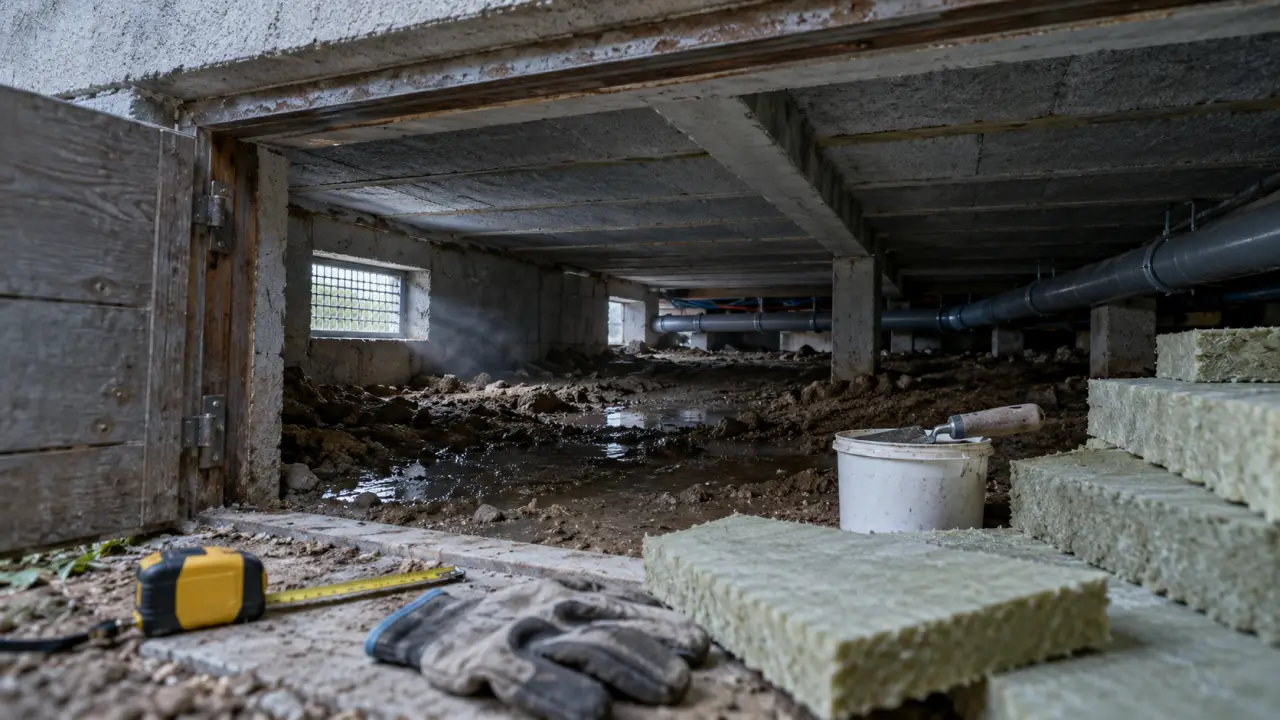 Isoler un vide sanitaire : trappe ouverte, isolation et ventilation pour éviter l’humidité